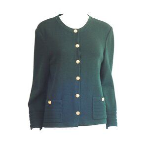 St. John By Marie Gray Green Knit Cardigan With Gold Tone Buttons - USA